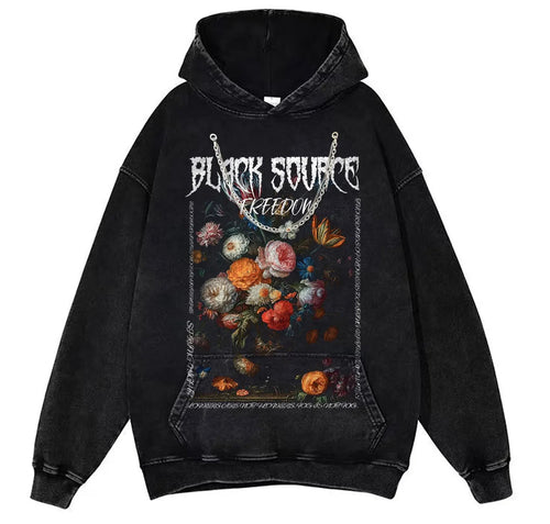 Gothic Rose Letter Print Vintage Washed Oversized T-Shirt